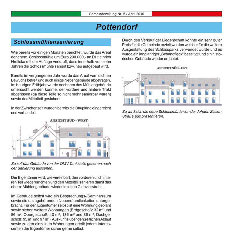 800 Schlossmuehle Gemeindezeitung Ausschnitt